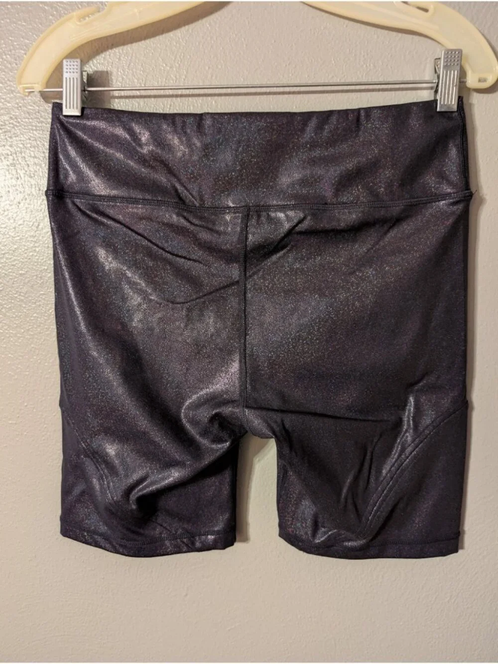 Mono B Metallic High Waisted Biker Shorts NWT Black Iridescent Glitter Large